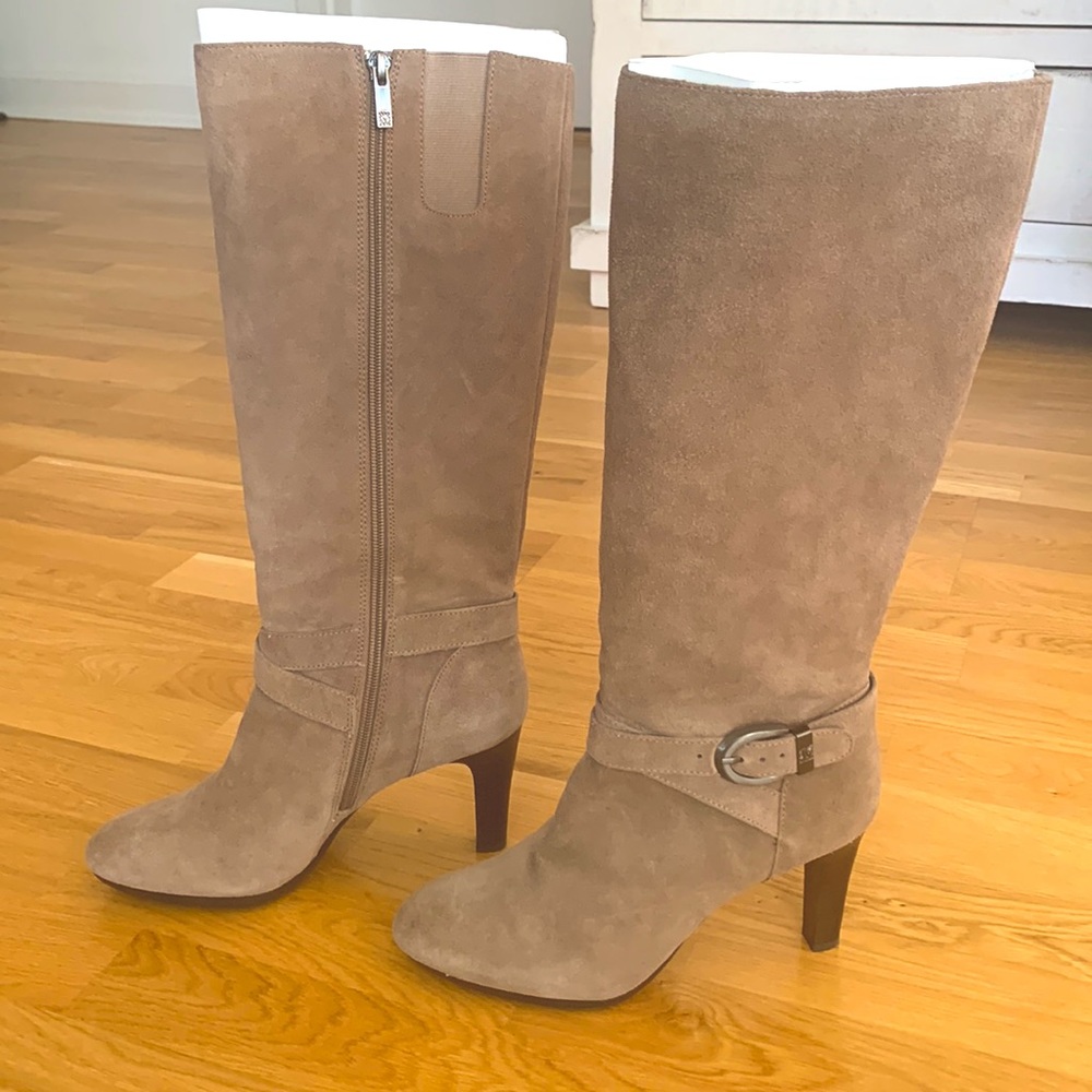 Anne Klein Taupe Suede High Heeled Boots | 7.5